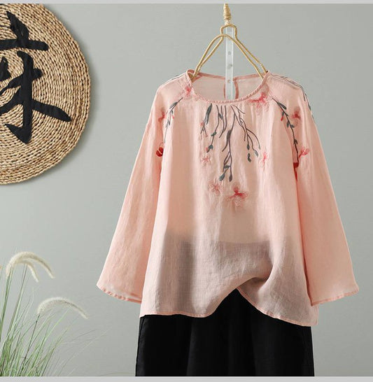 Blush Bloom Embroidered Cotton Top