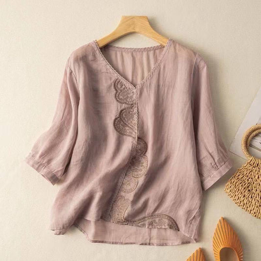 Elegance Cotton Tunic with Delicate Embroidery