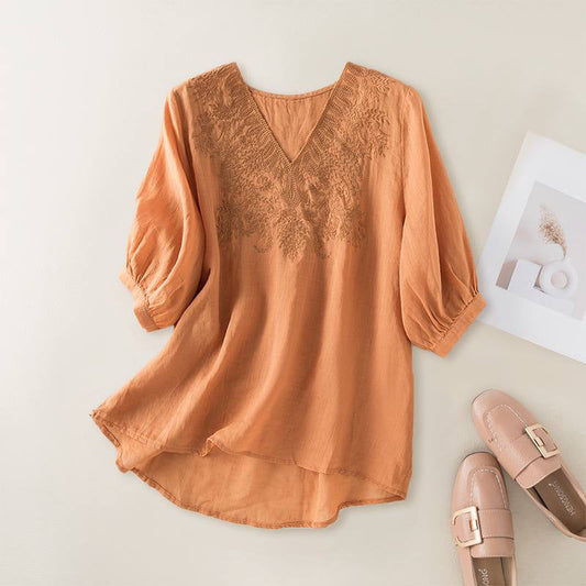 Embroidered Boho V-Neck Top
