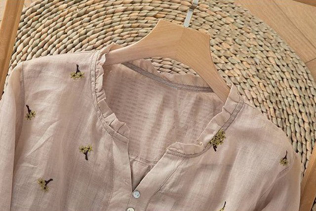 Floral Embroidered Button-Front Tunic