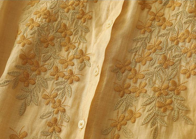 Butterfly Embroidered Cotton Shirt