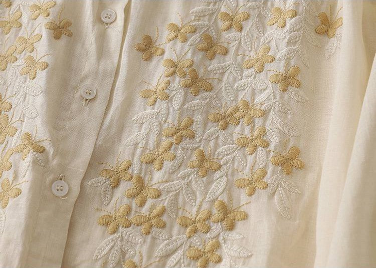 Butterfly Embroidered Cotton Shirt