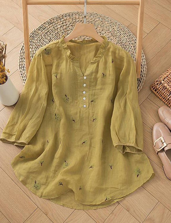 Floral Embroidered Button-Front Tunic