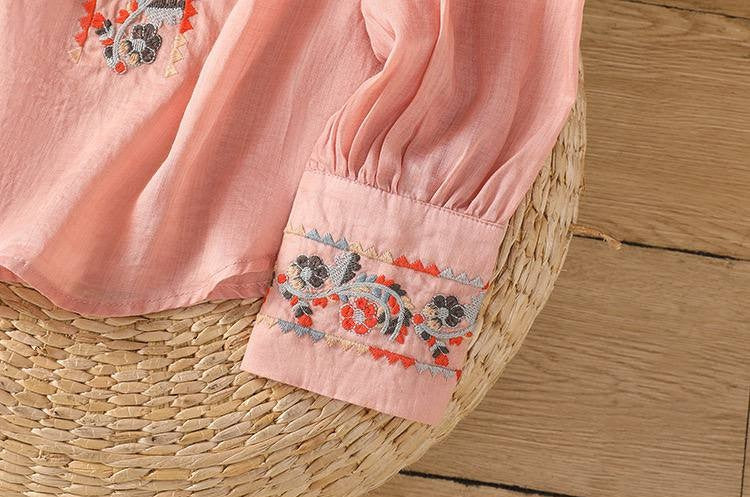 Retro Embroidered Button-Front Shirt