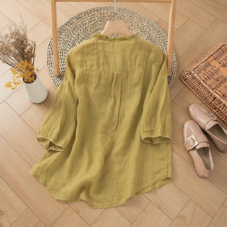 Floral Embroidered Button-Front Tunic