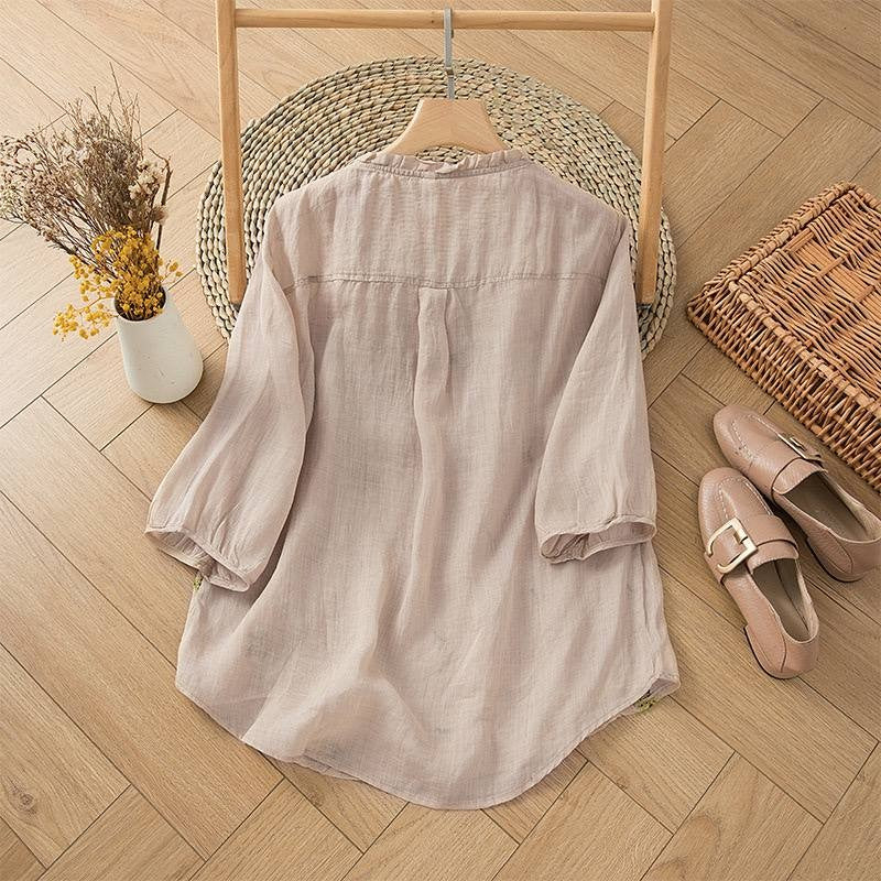 Floral Embroidered Button-Front Tunic