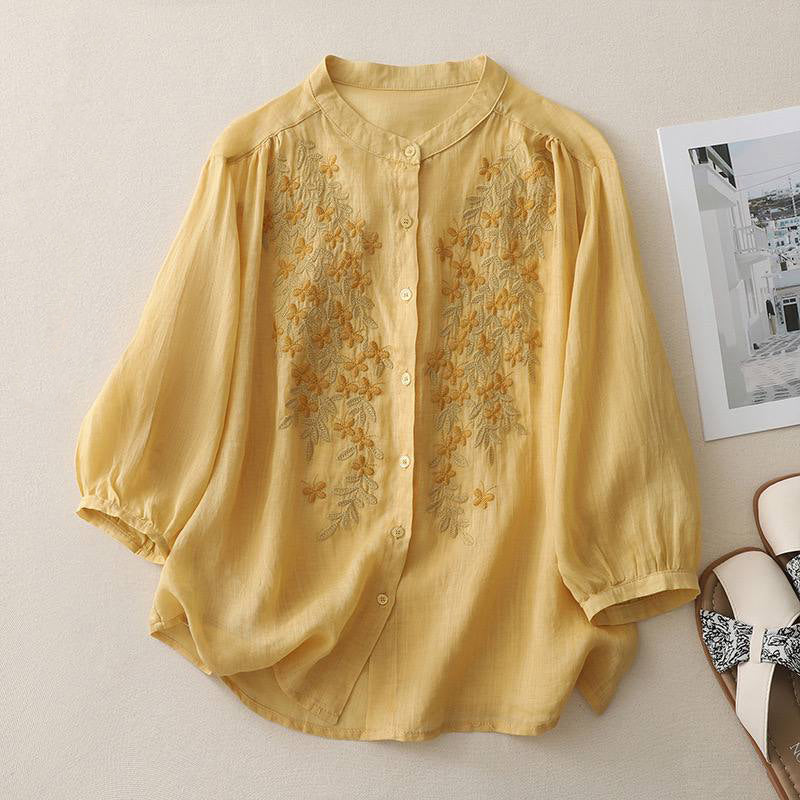 Butterfly Embroidered Cotton Shirt
