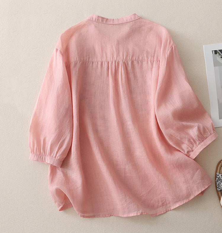 Butterfly Embroidered Cotton Shirt