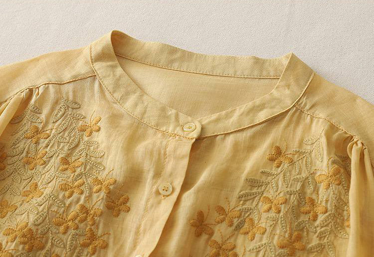 Butterfly Embroidered Cotton Shirt
