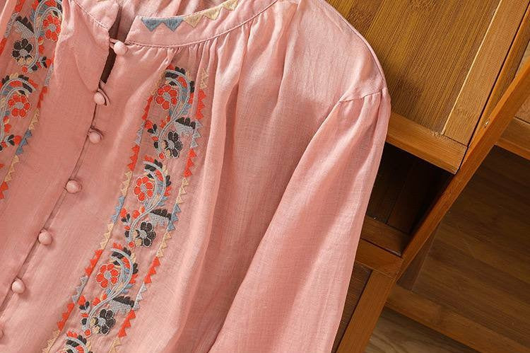 Retro Embroidered Button-Front Shirt