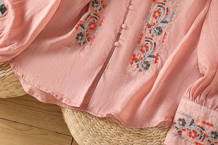 Retro Embroidered Button-Front Shirt