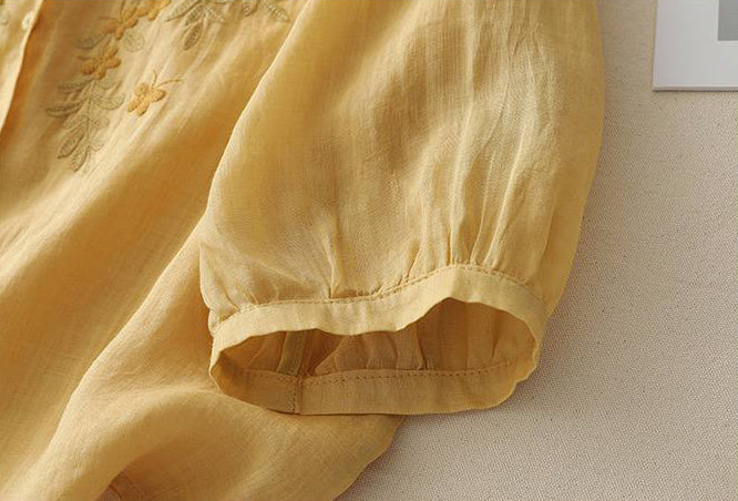 Butterfly Embroidered Cotton Shirt