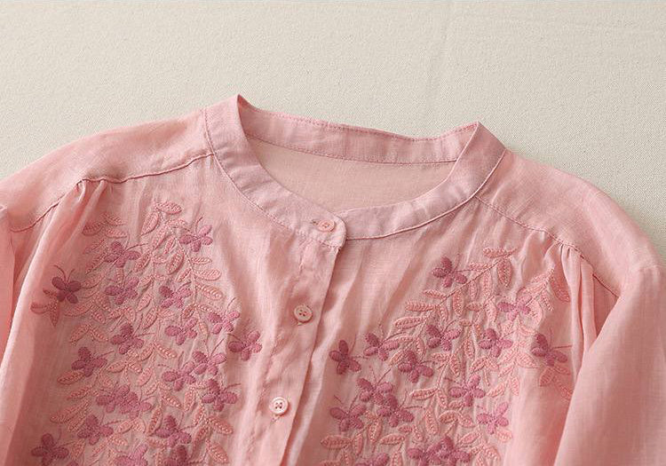 Butterfly Embroidered Cotton Shirt