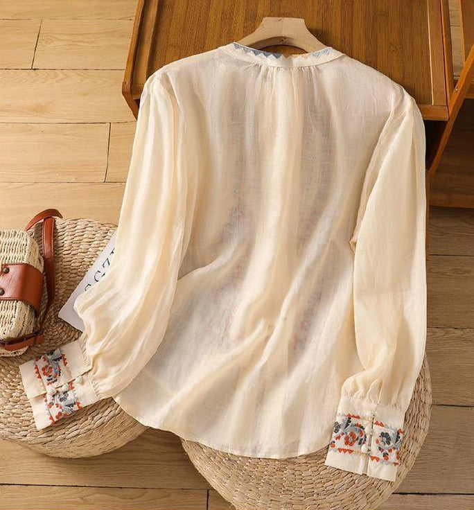 Retro Embroidered Button-Front Shirt