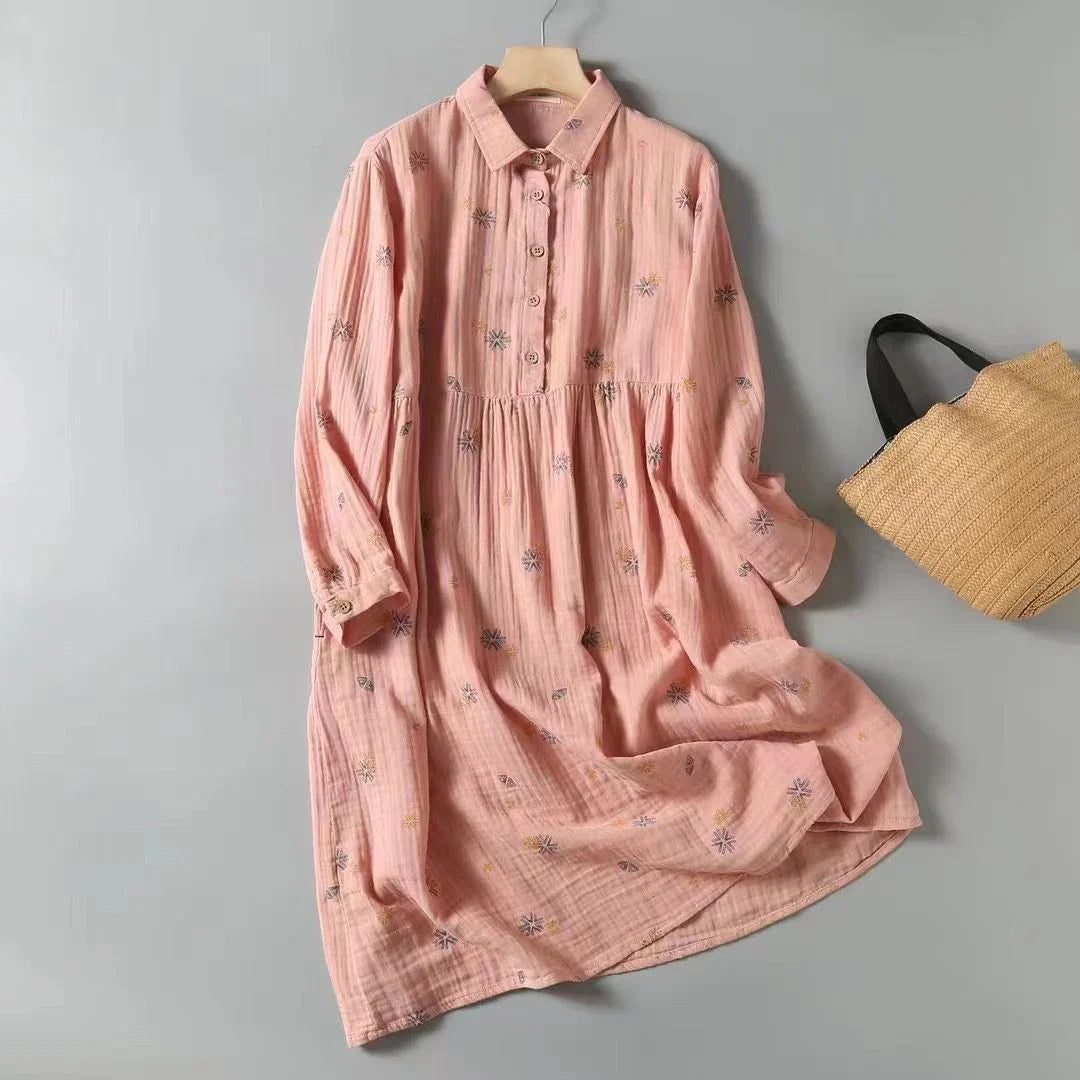 Graceful Pure Cotton Lantern Sleeve Midi Dress