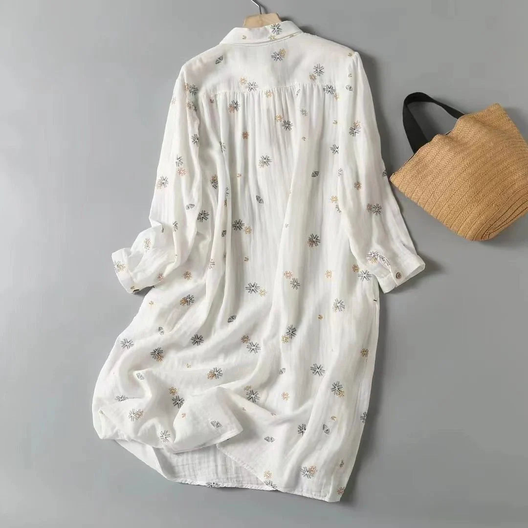 Graceful Pure Cotton Lantern Sleeve Midi Dress