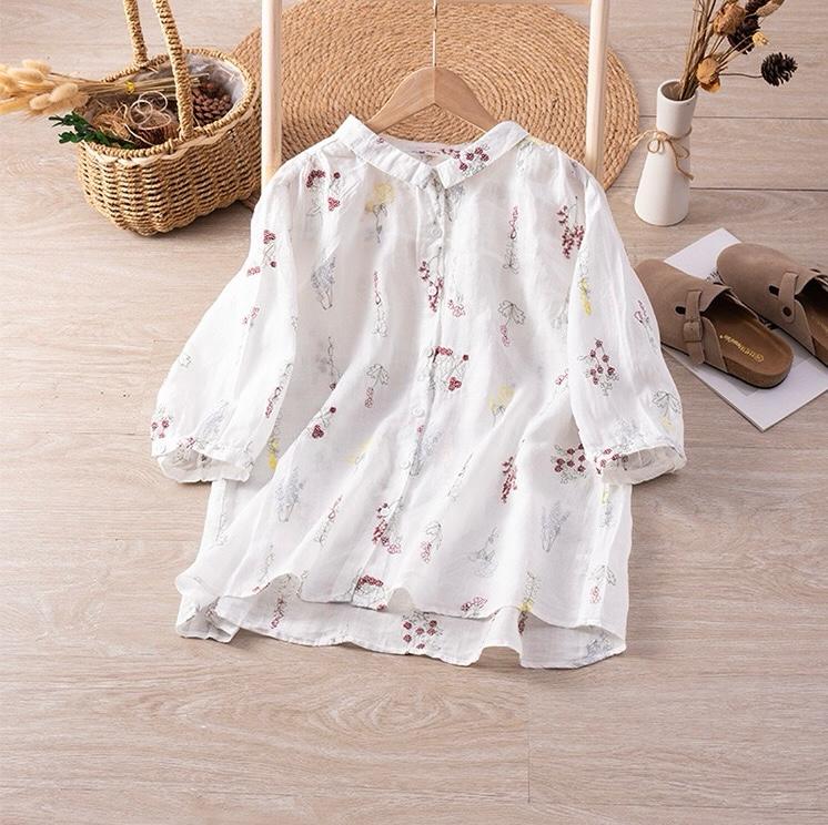Pure Cotton Shirt With Elegant floral and leaf Embroderied