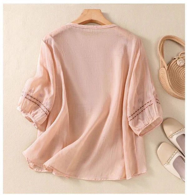 Pure Cotton Neck Embroidered Top