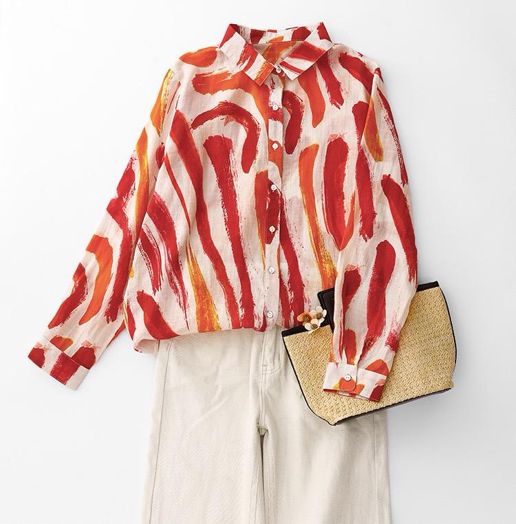 Elegante Artistic Waves Cotton Shirt