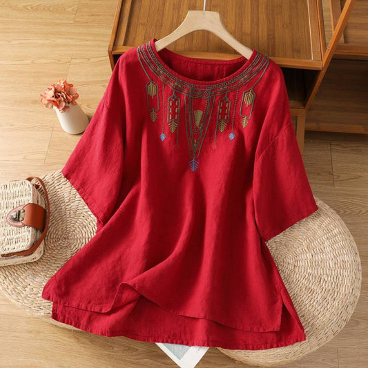 Artisan Neck Embroidery Relaxed Fit Top