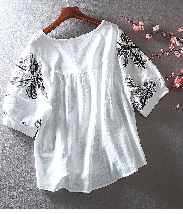 Elegant Floral Embroidered Cotton Top