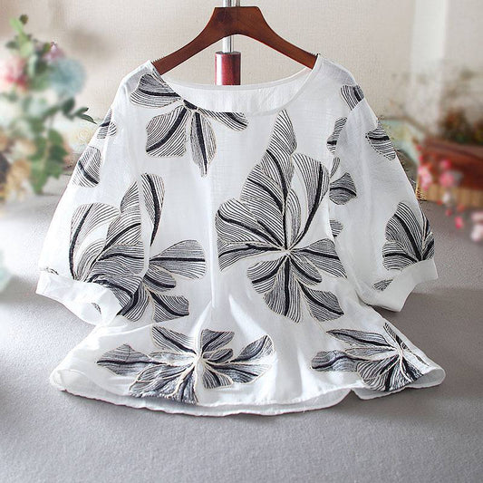 Elegant Floral Embroidered Cotton Top