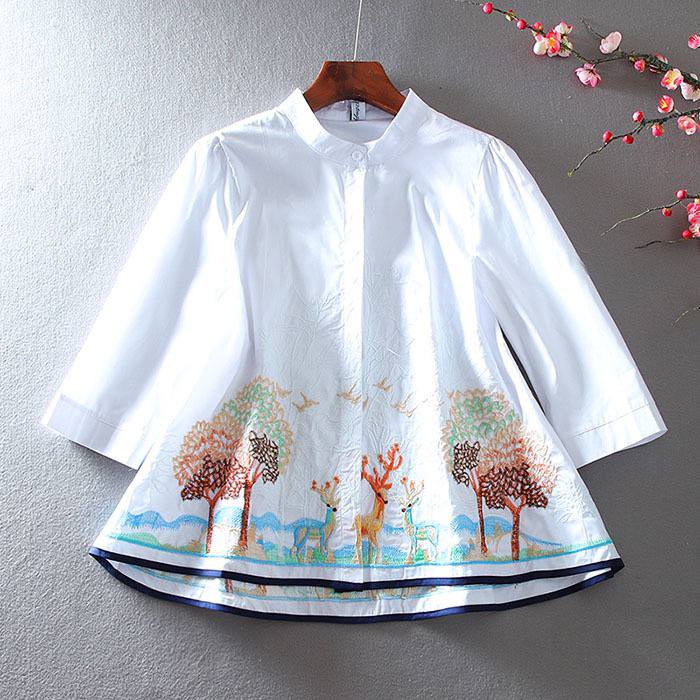 Embroidered Forest-Inspired Shirt