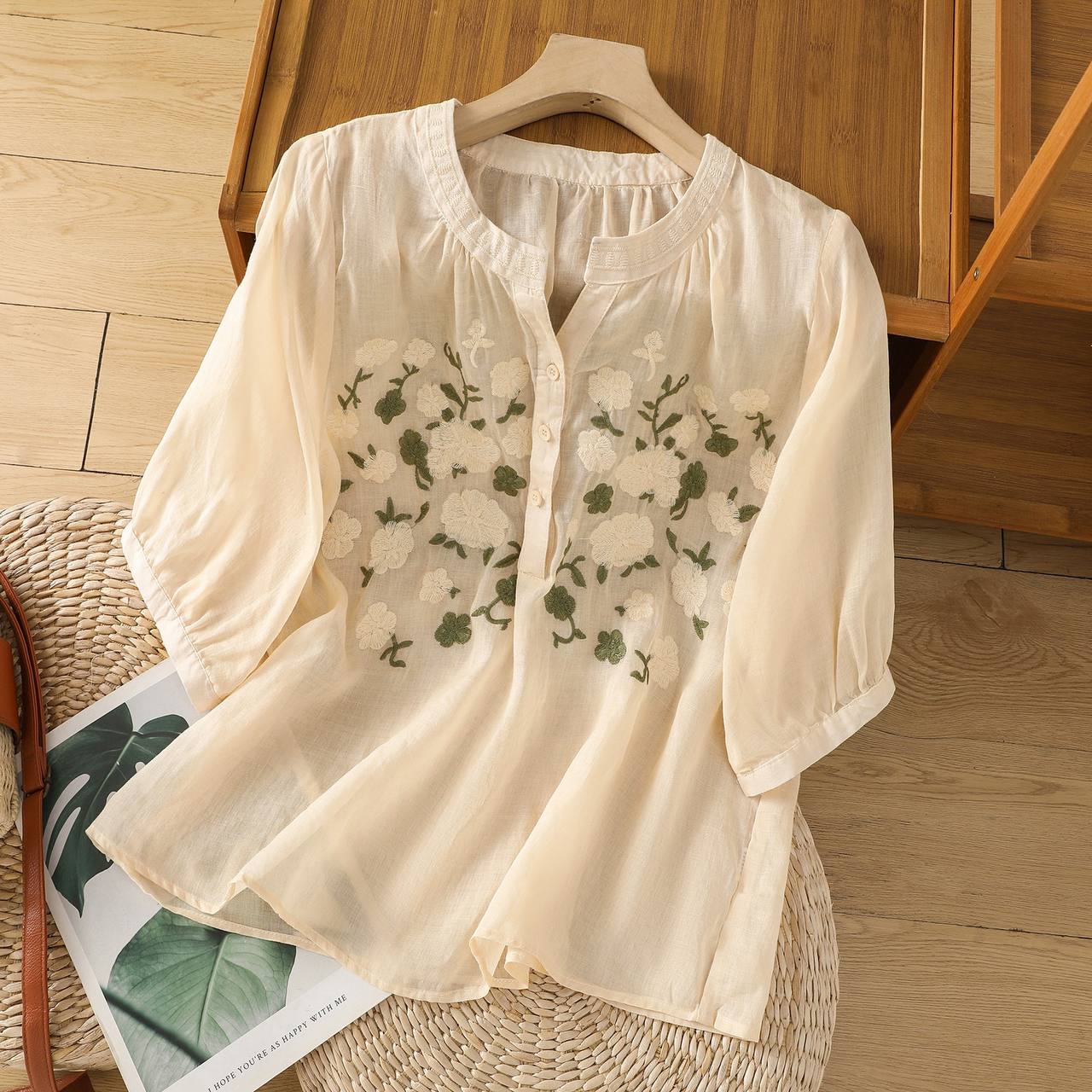 Blossom Breeze Embroidered Cotton Blouse