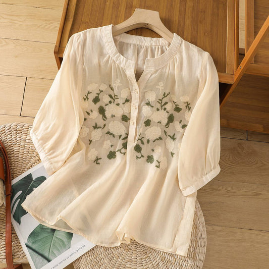 Blossom Breeze Embroidered Cotton Blouse