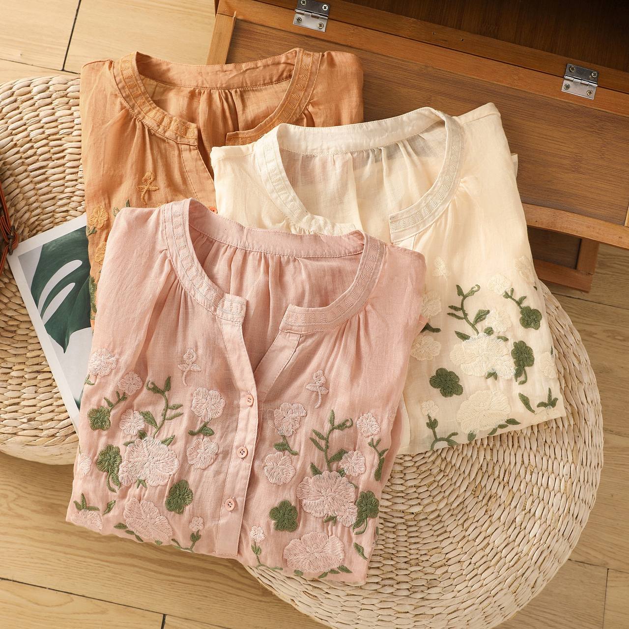 Blossom Breeze Embroidered Cotton Blouse