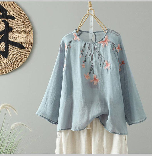 Blush Bloom Embroidered Cotton Top