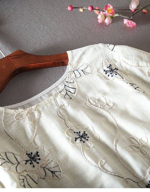 Elegant Floral Embroidered Cotton Top