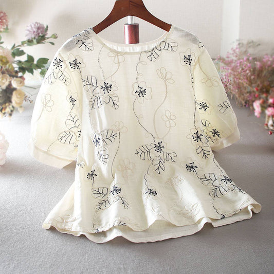 Elegant Floral Embroidered Cotton Top