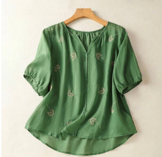 Pure Cotton Top With Dandelion Breeze Embroidered