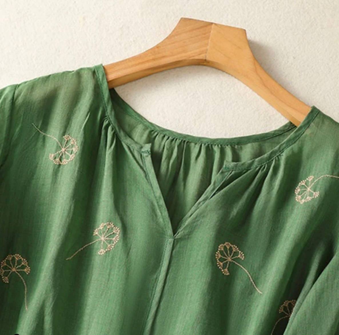 Pure Cotton Top With Dandelion Breeze Embroidered