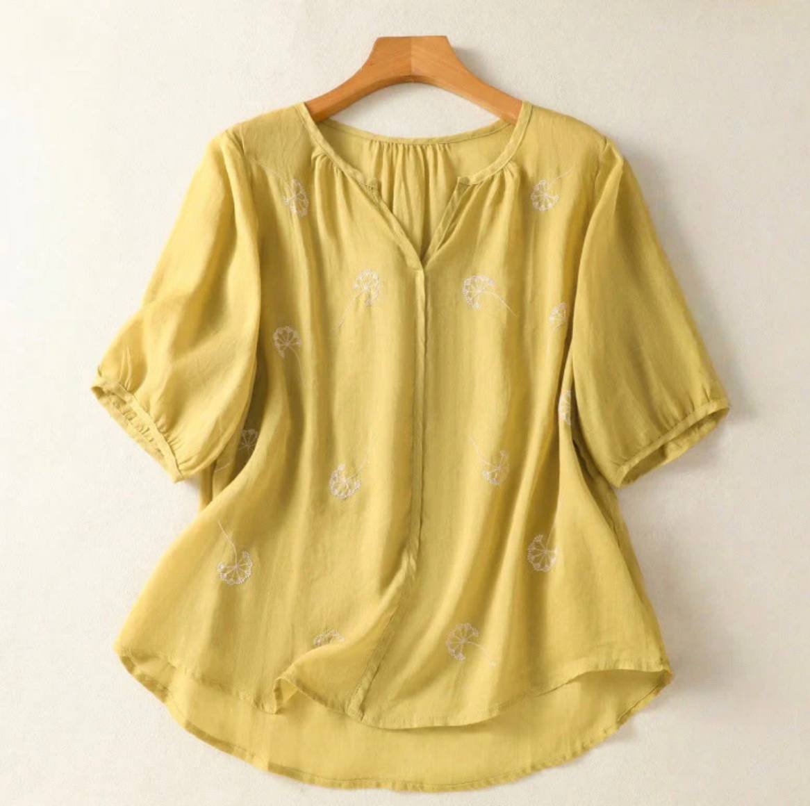 Pure Cotton Top With Dandelion Breeze Embroidered
