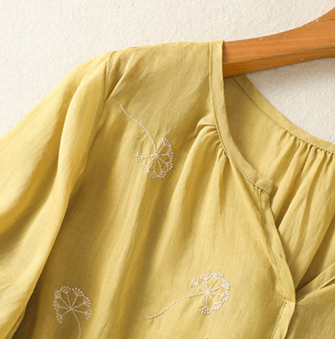 Pure Cotton Top With Dandelion Breeze Embroidered