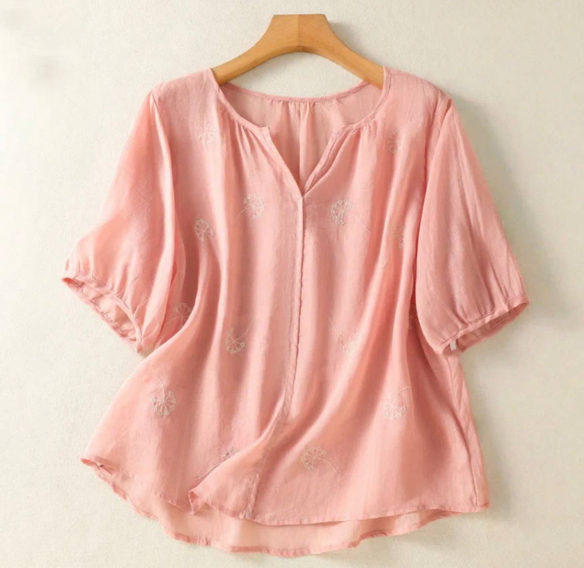 Pure Cotton Top With Dandelion Breeze Embroidered