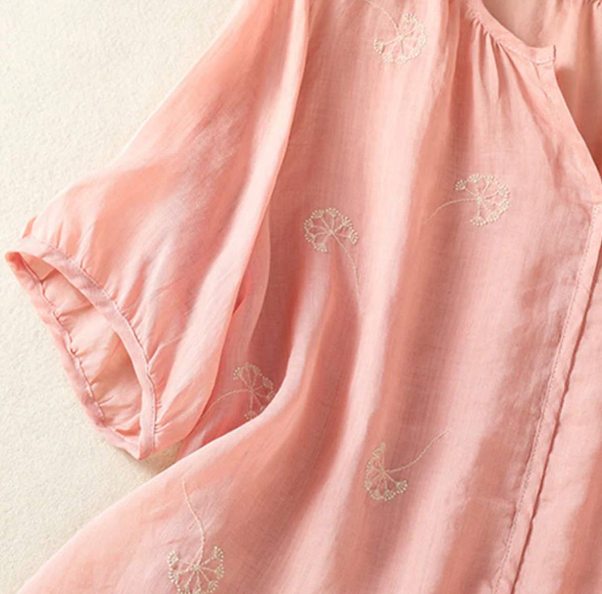 Pure Cotton Top With Dandelion Breeze Embroidered