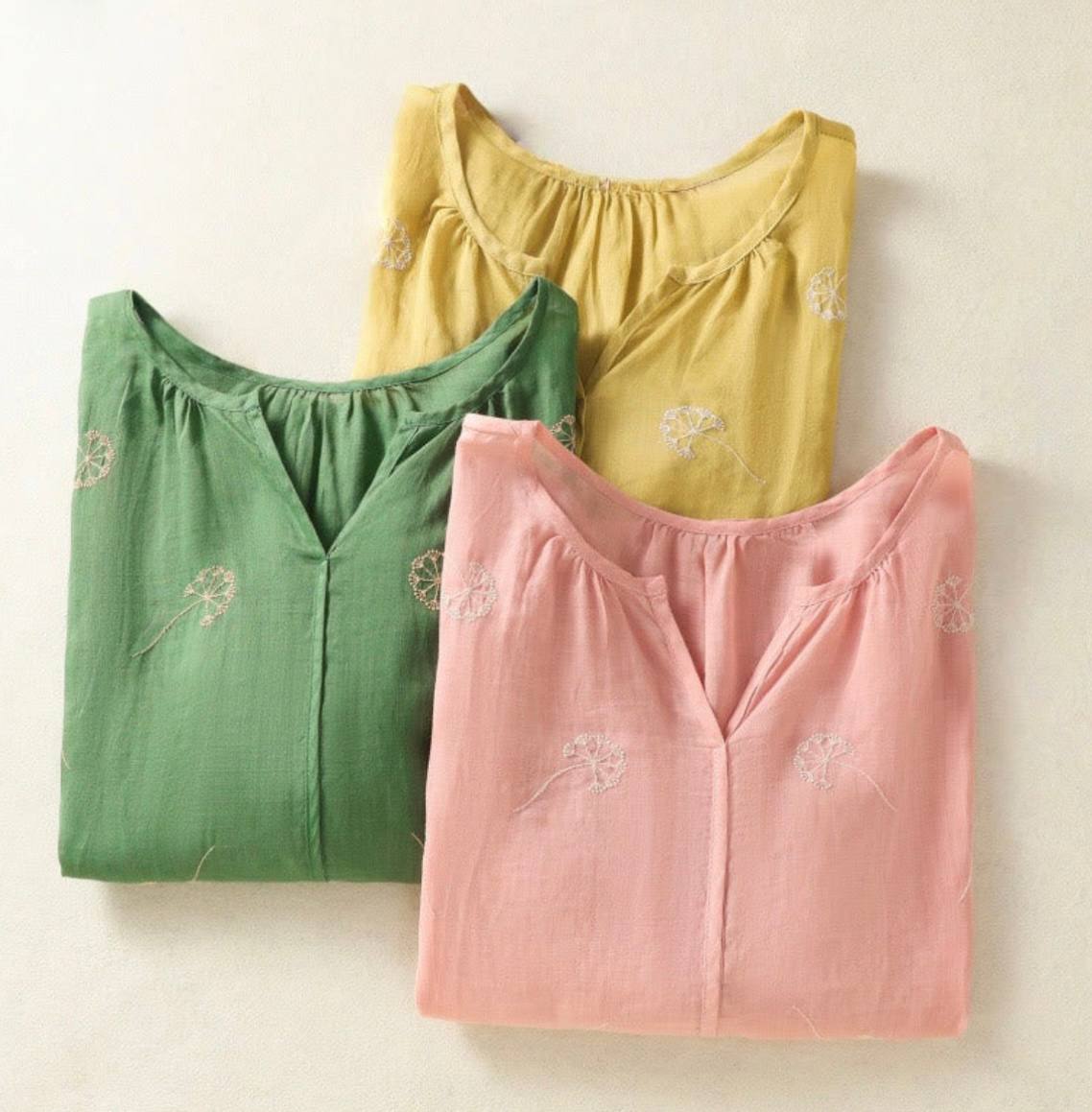 Pure Cotton Top With Dandelion Breeze Embroidered