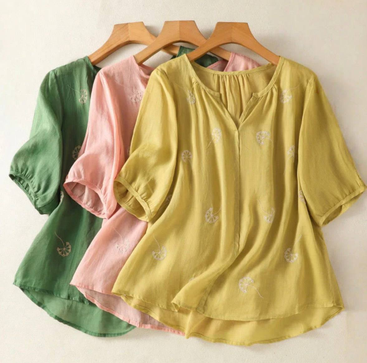 Pure Cotton Top With Dandelion Breeze Embroidered