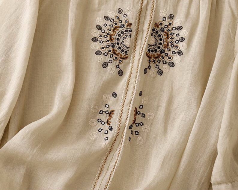 Bohemian Embroidered Cotton-Linen Shirt