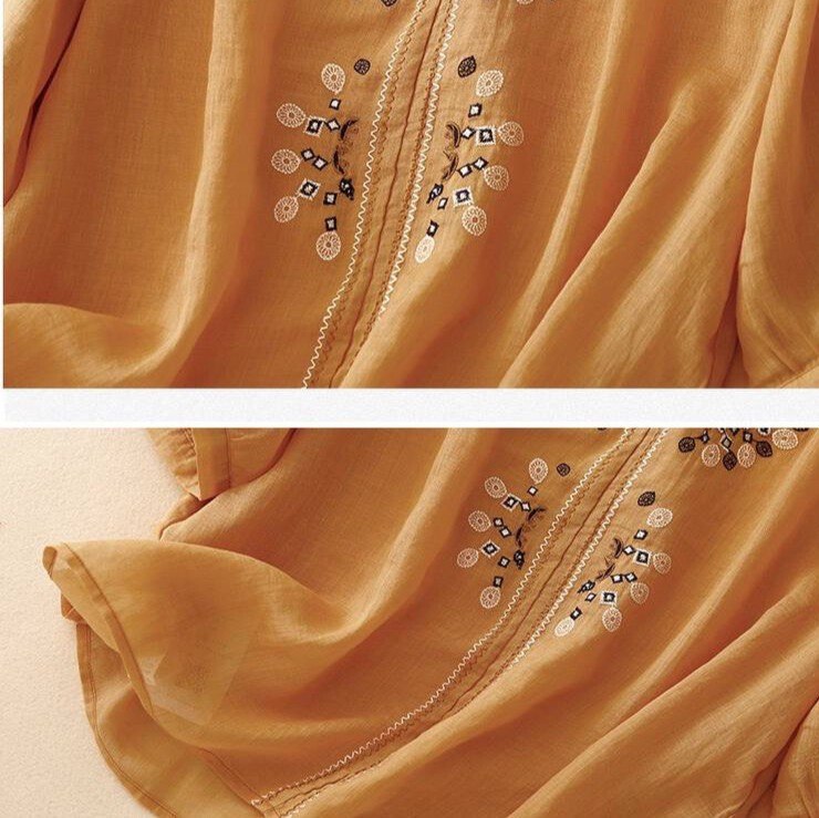 Bohemian Embroidered Cotton-Linen Shirt