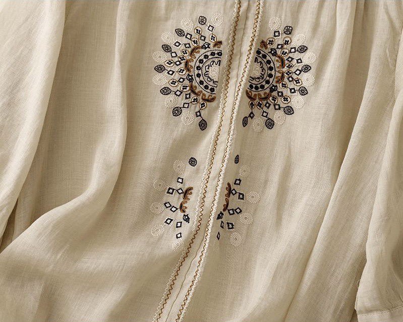 Bohemian Embroidered Cotton-Linen Shirt