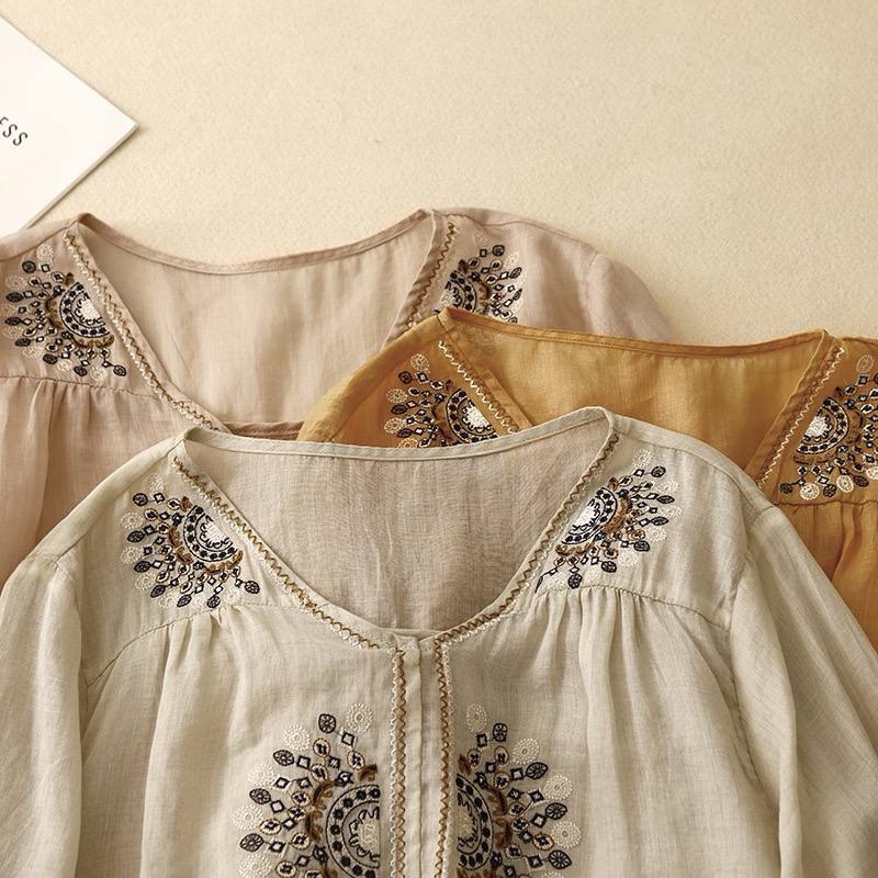 Bohemian Embroidered Cotton-Linen Shirt