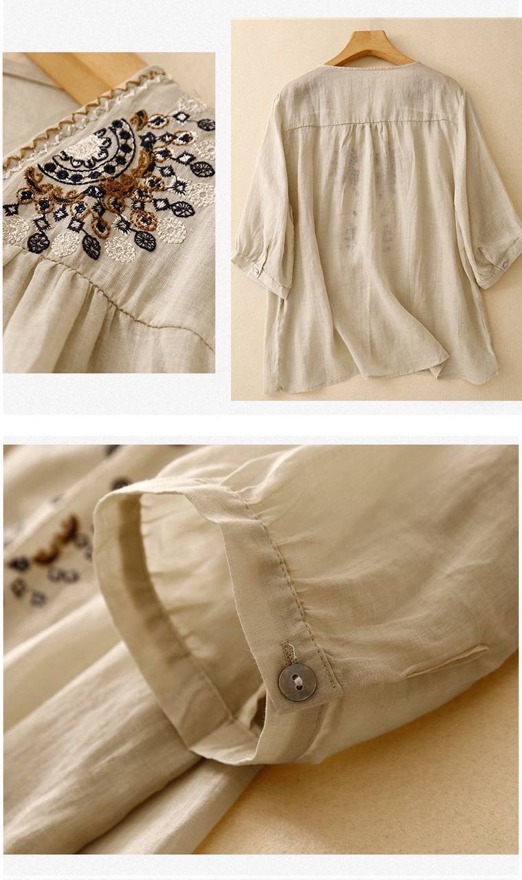 Bohemian Embroidered Cotton-Linen Shirt